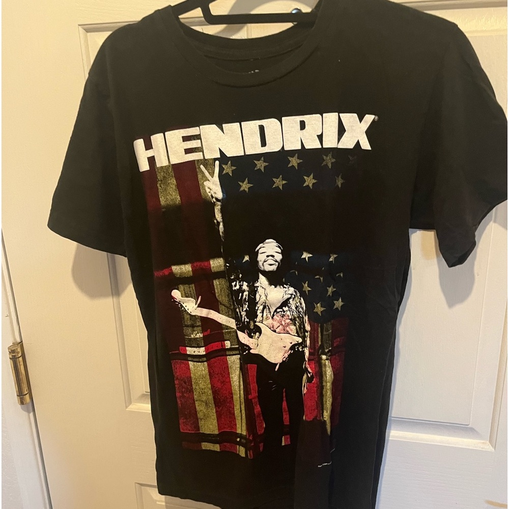 Authentic Jimmy Hendrix 2016 Mens Black Tshirt Tee Medium Peace Sign Flag Cotton